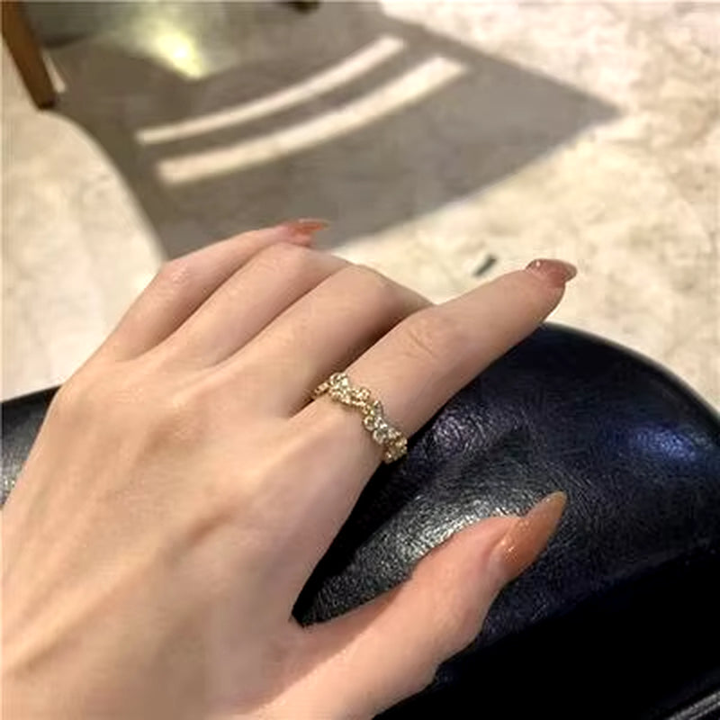 Fashion Double-Layer Cross Zircon Ring for Women Gold Silver Color Adjustable Finger Rings Bling Korean Elegant Jewelry Gift