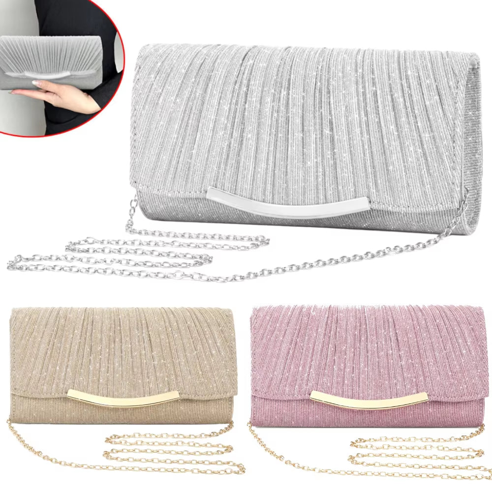 Evening Clutch Bags Fashion Women Elegant Silver Gold Shiny Handbag Wedding Party Long Purses Banquet Clutch Purses Shoulder Bag