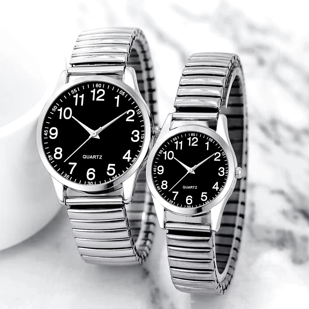 4Pcs Silver Couple Quartz Watch Magnetic Heart Bracelet for Couple Fashion Creative Leisure round Watch Dial Dainty Bracelet Set