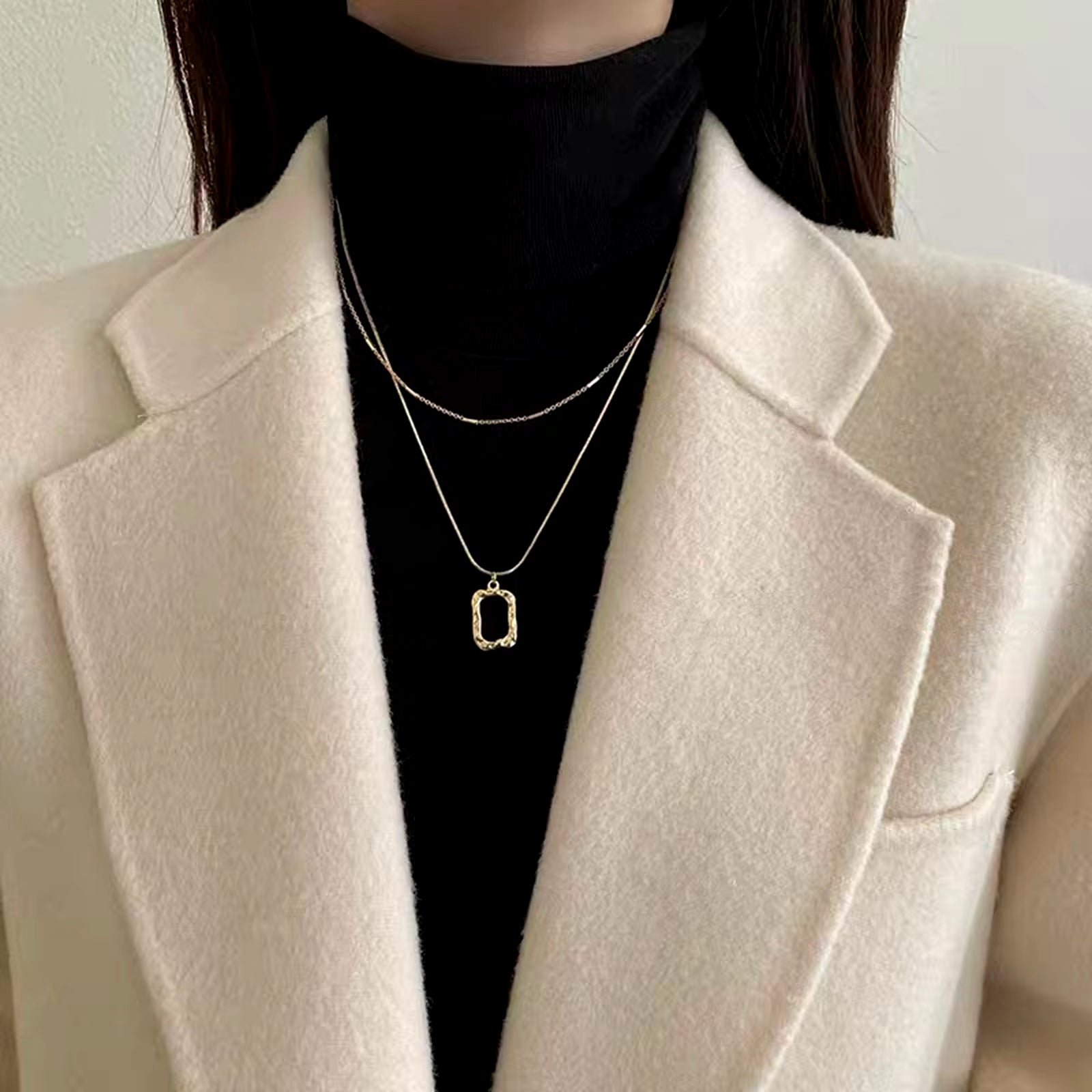 Rectangle Necklace Senior Sense of Female Personality Temperament Femme Fashion Jewelry Gold Plated Necklace Set for Women