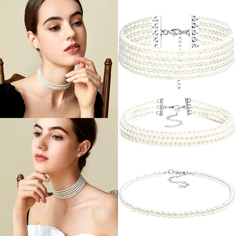 Trend Elegant Jewelry Wedding Pearl Necklace for Women Fashion Multilayer Imitation Pearl Chain Choker Necklace Jewelry Gift