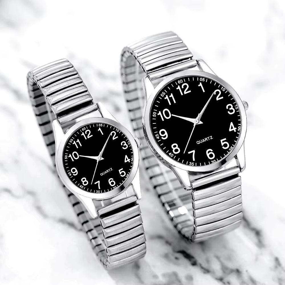 4Pcs Silver Couple Quartz Watch Magnetic Heart Bracelet for Couple Fashion Creative Leisure round Watch Dial Dainty Bracelet Set