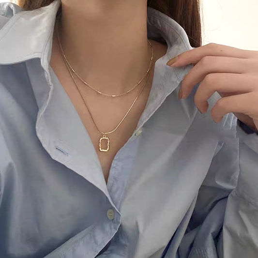 Rectangle Necklace Senior Sense of Female Personality Temperament Femme Fashion Jewelry Gold Plated Necklace Set for Women